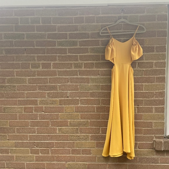 Dress: Oak + Fort Long Yellow Cutout Dress - Picture 3 of 11